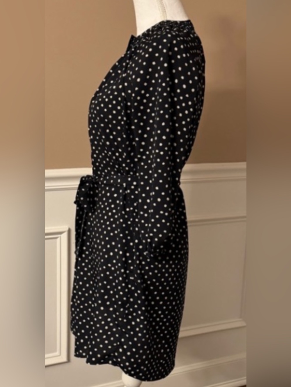 Maeve by Anthropologie mini dress Polka Dot Tie-Waist Dress XS Long Sleeve - Picture 4 of 14